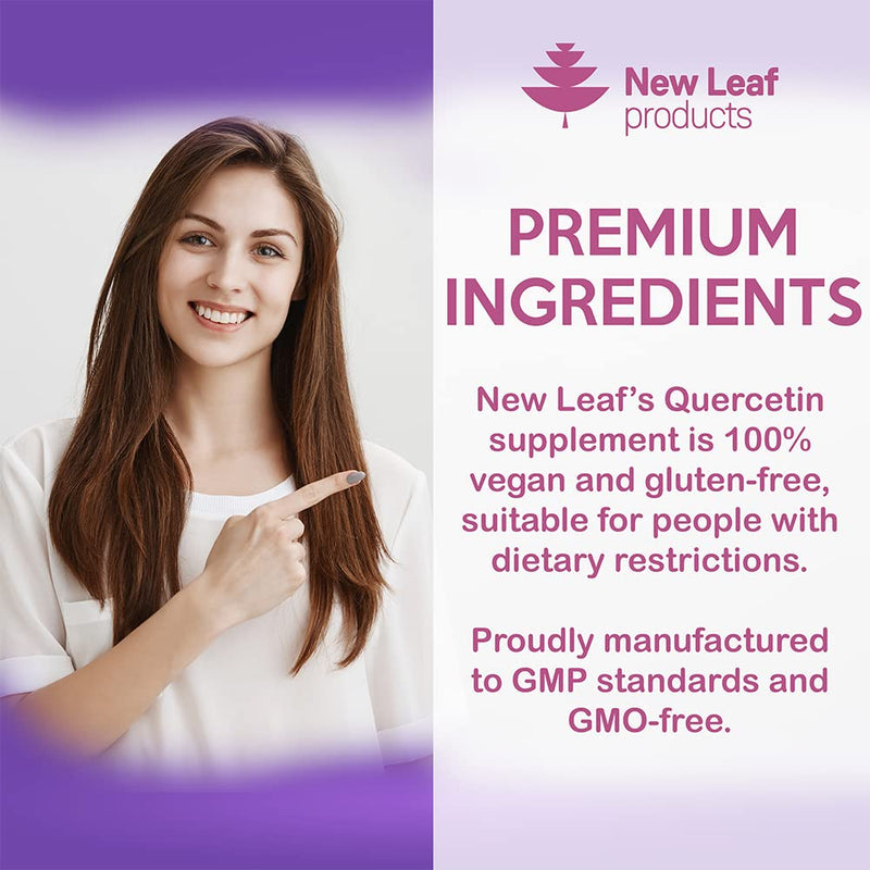 [Australia] - Quercetin 500mg High Strength Antioxidant Supplements (6 Months Supply) 180 Vegan Pure Quercetin Capsules Easy to Swallow - One A Day - Gluten Free & Non-GMO, Made in UK by New Leaf 