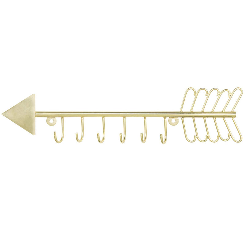 [Australia] - MyGift 6 Hook Modern Arrow Design Brass Tone Metal Wall Mounted Jewelry Organizing Hanging Necklace Rack 