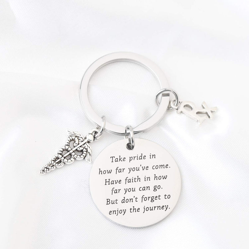 [Australia] - FUSTMW Pharmacist Keychain Rx Pharmacist Graduation Gifts RX Pharmacy Symbol Keychain Inspiration Gift for Pharmacist Jewelry Take Pride in How Far You Have Come RX keychain 