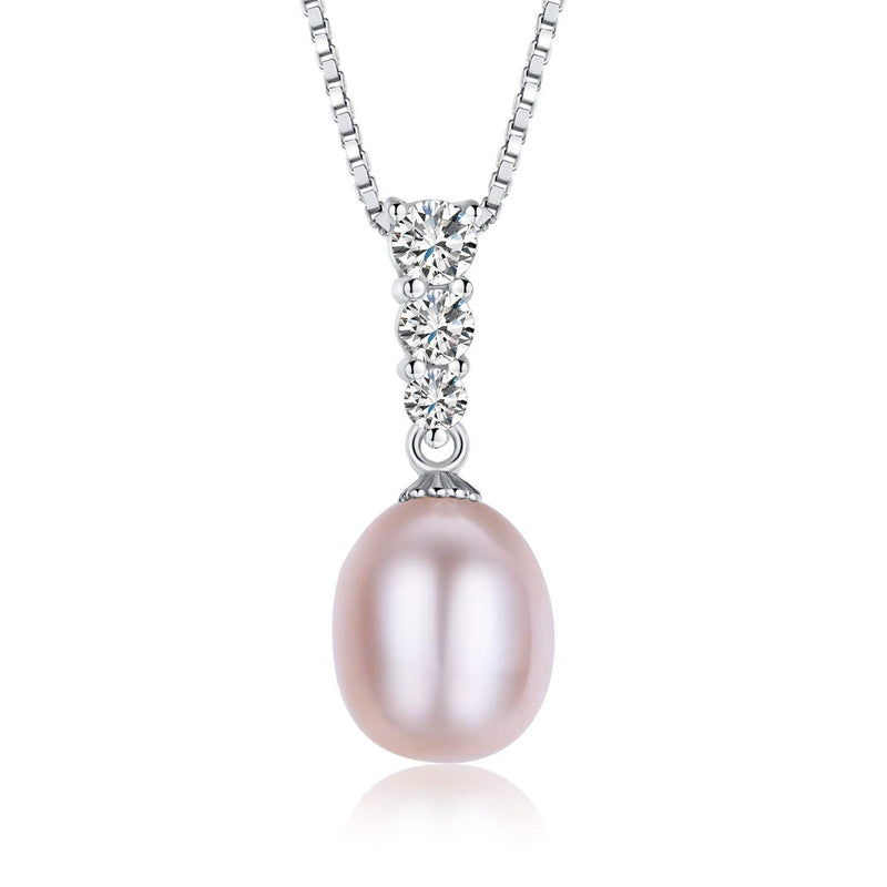 [Australia] - Water Drop Pearl Stud Earrings & Silver Chain Pendant Set| Good Quality Natural, Flawless Freshwater Pearl & 925 Sterling Silver| The Most Unique Fashion Jewelry Set (2 | Pink Pearls) 2 | Pink Pearls 