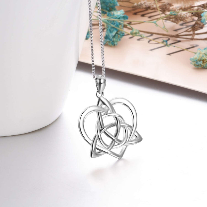 [Australia] - Celtic Love Knot Necklace Jewelry Sterling Silver Good Luck Vintage Triquetra Irish Celtic Love Heart Pendant Necklace for Women Girls B silver celtic knot necklace 