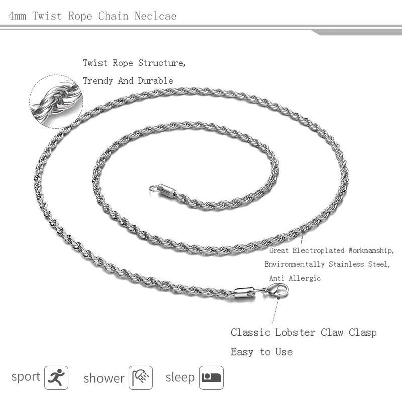 [Australia] - HolyFast 2-10mm Twist Chain Necklace Stainless Steel Necklace 16-38 Inches Men Women Jewellery 16.0 Inches 2mm Wide 