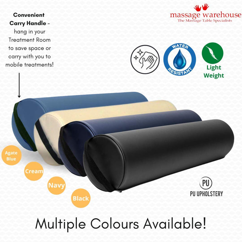 [Australia] - Skin-Touch® Luxurious PU Upholstery Premium Quality Massage Table Bolster Support Cushions - Carry Handle + Selection of Colours/Sizes-Wedge, Knee, Neck, Shoulder, Full/Half Round (Full Round, Black) Full Round 