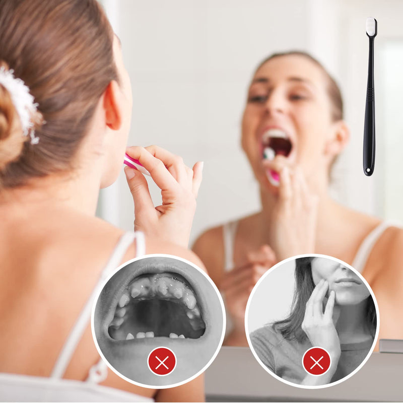 [Australia] - Soft Nano Manual Toothbrushes Set with 20000 Bristles for Sensitive Gums Deep Cleaning for Fragile Gums Adult Kid Children (4PCS,Black, White) 
