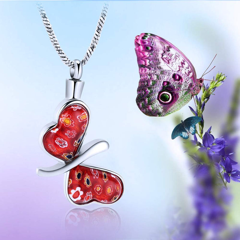 [Australia] - Yinplsmemory Cremation Jewelry Butterfly Urn Necklace for Ashes for Women Ashes Keepsake Memorial Jewelry for Human/Pet Ashes Red a 