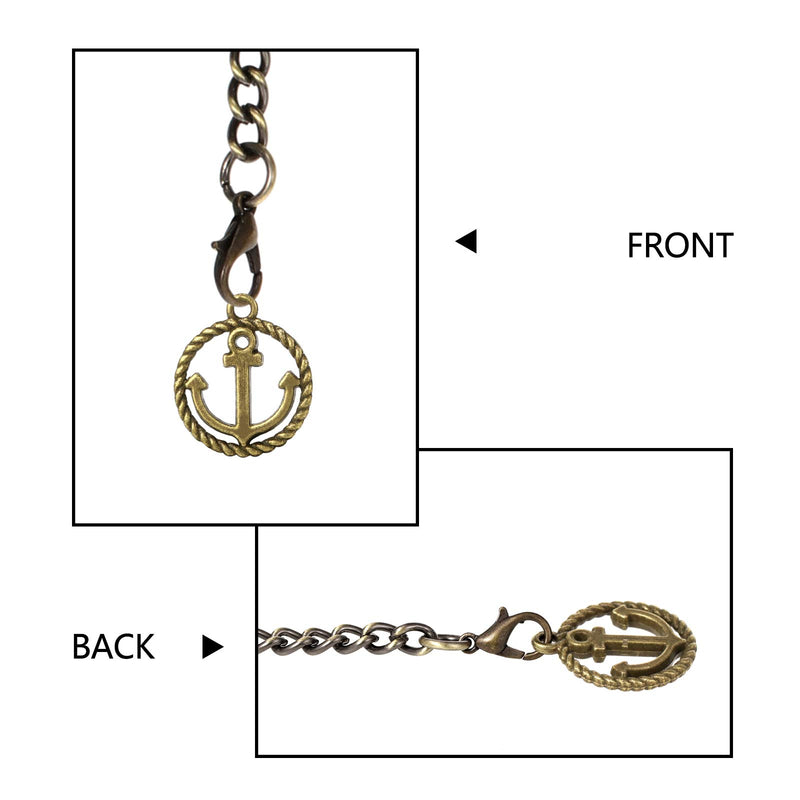 [Australia] - TREEWETO Men's Albert Chain Pocket Watch Curb Link Key Chain 2 Hooks with Antique Anchor Pendant Design Charm Fob T Bar Bronze 