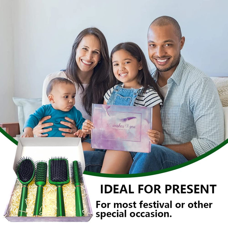 [Australia] - 4 Pcs Hair Brush Set,Anti Static Massage Oval Comb,Detangling Brush Round Hair Brush Vent Hair Brush ,Professional Styling Hair Brush for Men Women Pearlescent Green 