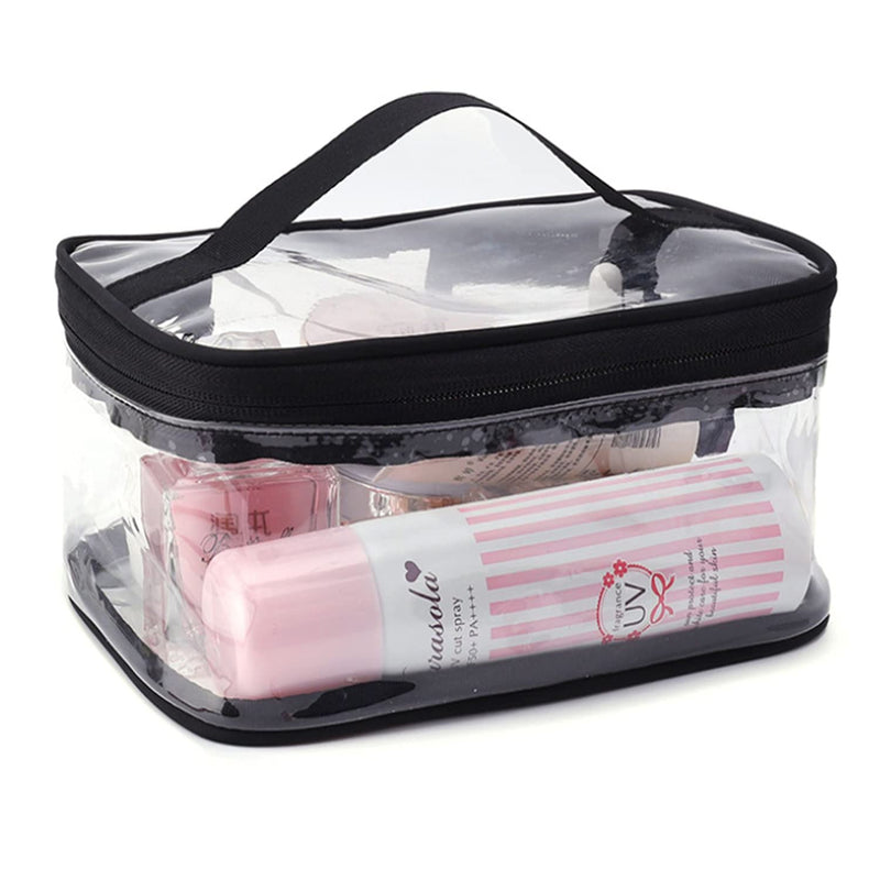 [Australia] - BallHull Black Transparent Cosmetic Bag Waterproof Handbag Portable Travel Work Make Up Kit Double Zipper Storage Bag, 2 PCS 