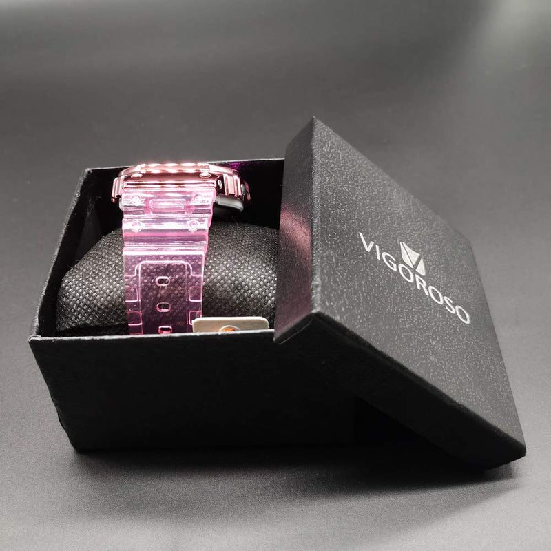 [Australia] - VIGOROSO Men Women Colorful Digital Sport LED Quartz 5ATM Waterproof Wrist Watches Pink 