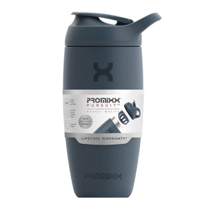 [Australia] - Promixx Pursuit Shaker Bottle Insulated Stainless Steel Water Bottle and Blender Cup, 550ml, Midnight Blue 