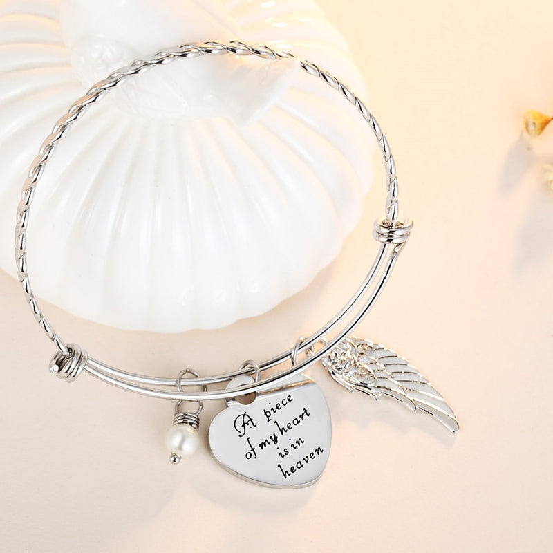 [Australia] - ELOI Memorial Necklace A Piece of My Heart is in Heaven Pendant Jewelry in Memory of Mom Dad Grandpa Baby Loss Memorial Gift Bracelet 