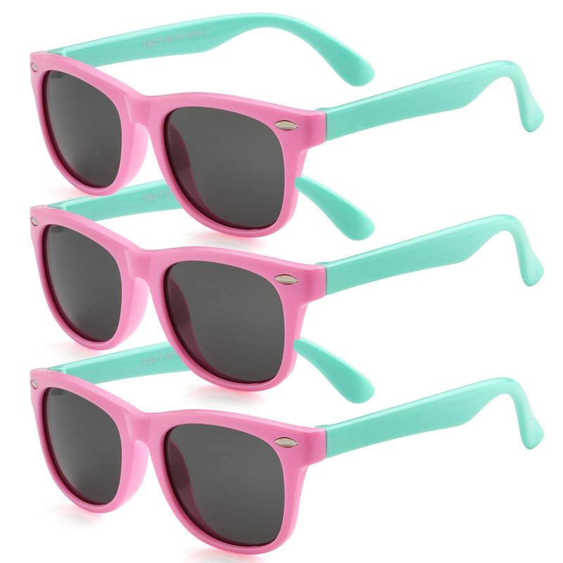 [Australia] - Kids Polarized Sunglasses for Boys Girls TPEE Rubber Flexible Frame Shades Age 3-12 01 Pink/Mint Green(3 Pack) 45 Millimeters 