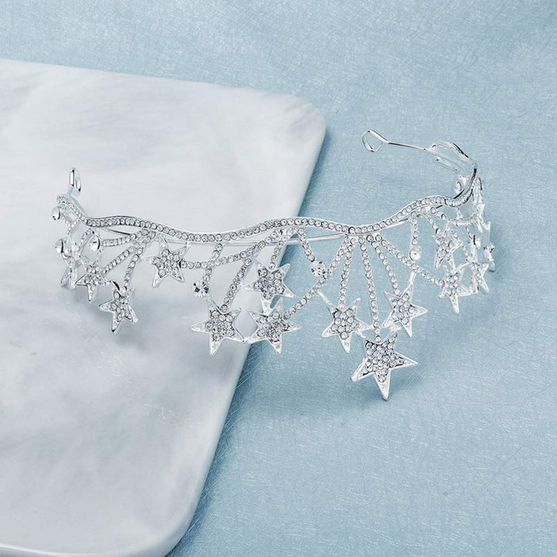 [Australia] - FRCOLOR Silver Crown for Women,Star Bridal Headband Pageant Queen Crown Bridal Headpieces Rhinestone Headband 
