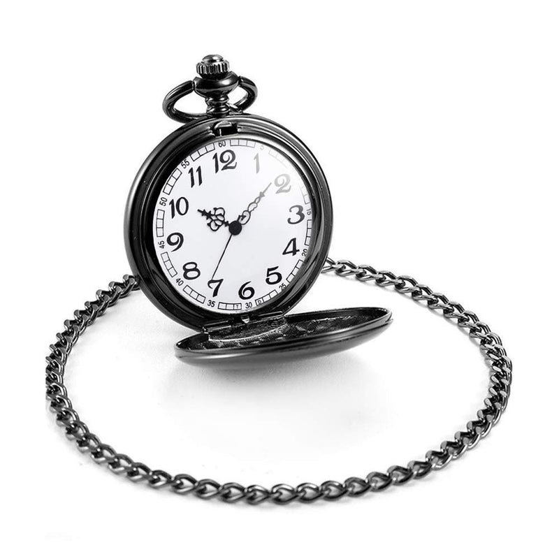 [Australia] - Set of 2 Classic Pocket Watch with Chain for Men and Women Black Black 