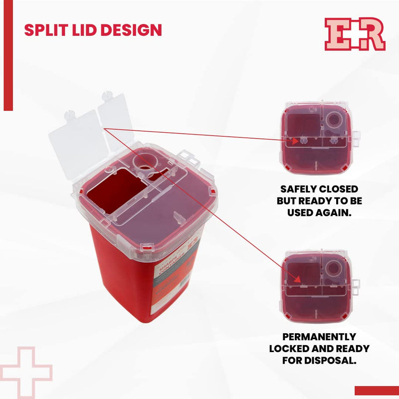 [Australia] - Ever Ready First Aid Sharps Container with Split Lid Design and Locking Mechanism for Sharp Waste Disposal, 1 Quart - 6 Count 