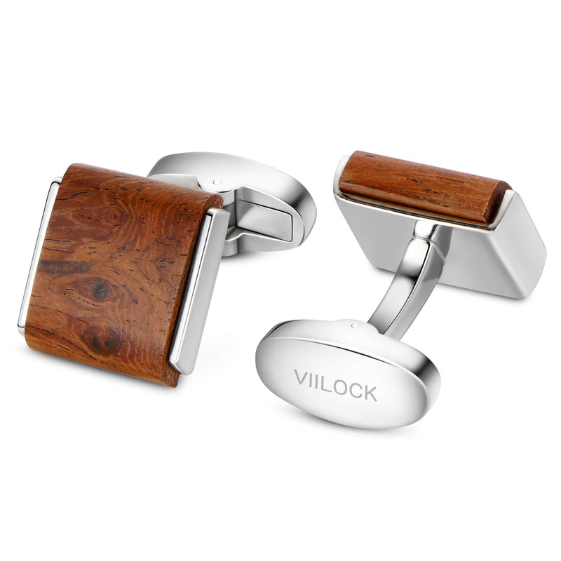 [Australia] - VIILOCK Mens Natural Handmade Rosewood Cufflinks Handcrafted Wooden Square Cuff Links Bruma Rosewood 