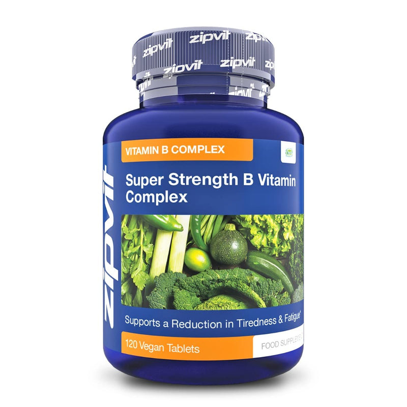 [Australia] - Super Strength B Vitamin Complex, 120 Vegan Tablets. 4 Months Supply. Vitamin B1, B2, B3, B5, B6, B12, Biotin, Choline. Supports Focus, Mental Performance, and Energy. UK Supplier. 