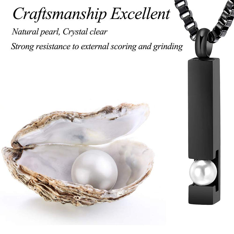 [Australia] - XSMZB Crystal Cremation Urn Jewelry Cube Memorial Ashes Necklace Pendant Keepsake- Black Birthstone Series Pearl 