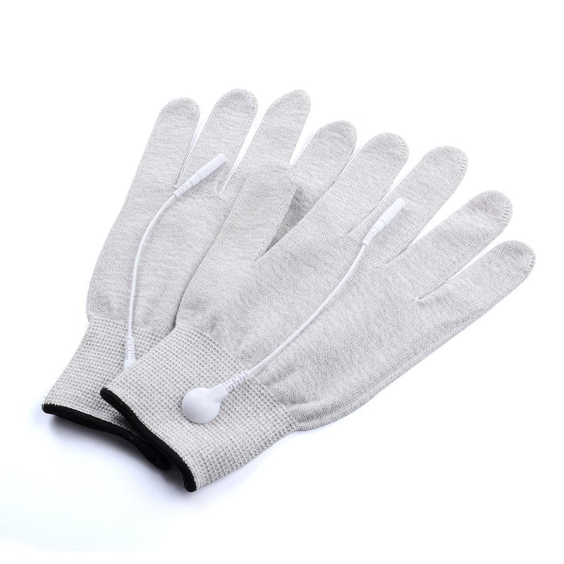 [Australia] - Pair of Silver Conductive Massage Gloves With Adapter Lead wires For Tens/Ems Machine 
