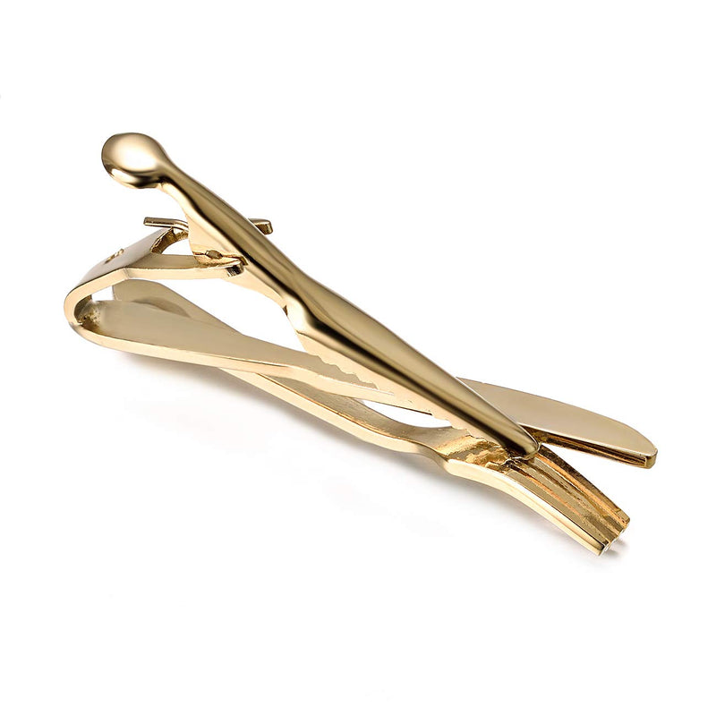 [Australia] - Yoursfs Funny Tie Clip for Men Stainless Steel Color Yellow/White Gold Plated Collar Tie Bar Skinny Tie Clips gold and silver knife and fork 