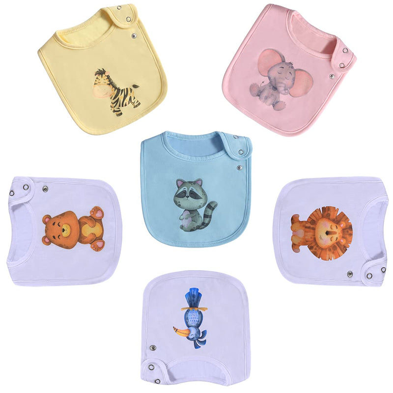 [Australia] - 6 Pack Cotton Waterproof Baby Bibs for Girls Boys Unisex for Drooling Eating Teething with Snaps，OEKO-TEX certified print Multi1 