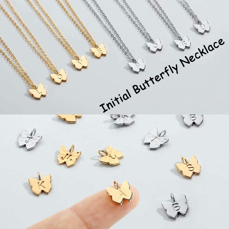 [Australia] - Turandoss Initial Butterfly Necklaces for Girls - Dainty 14K Gold Filled Handmade Personalized Letter Butterfly Choker Necklaces for Women Girls Jewelry Gifts A - Silver 