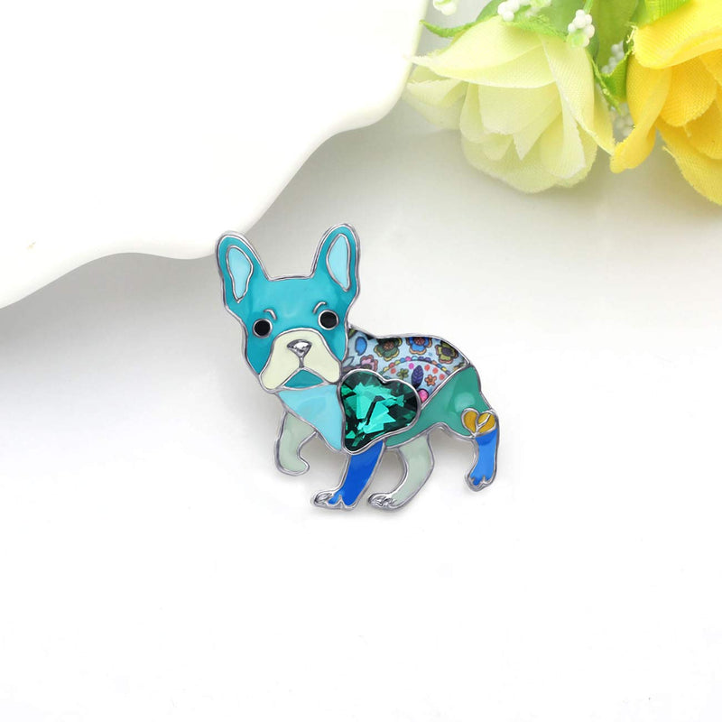 [Australia] - NEWEI Enamel Alloy Rhinestone French Bulldog Pug Dog Brooch Pin Fashion Cute Animal Jewlery for Women Girls Gift Clothes Blue 