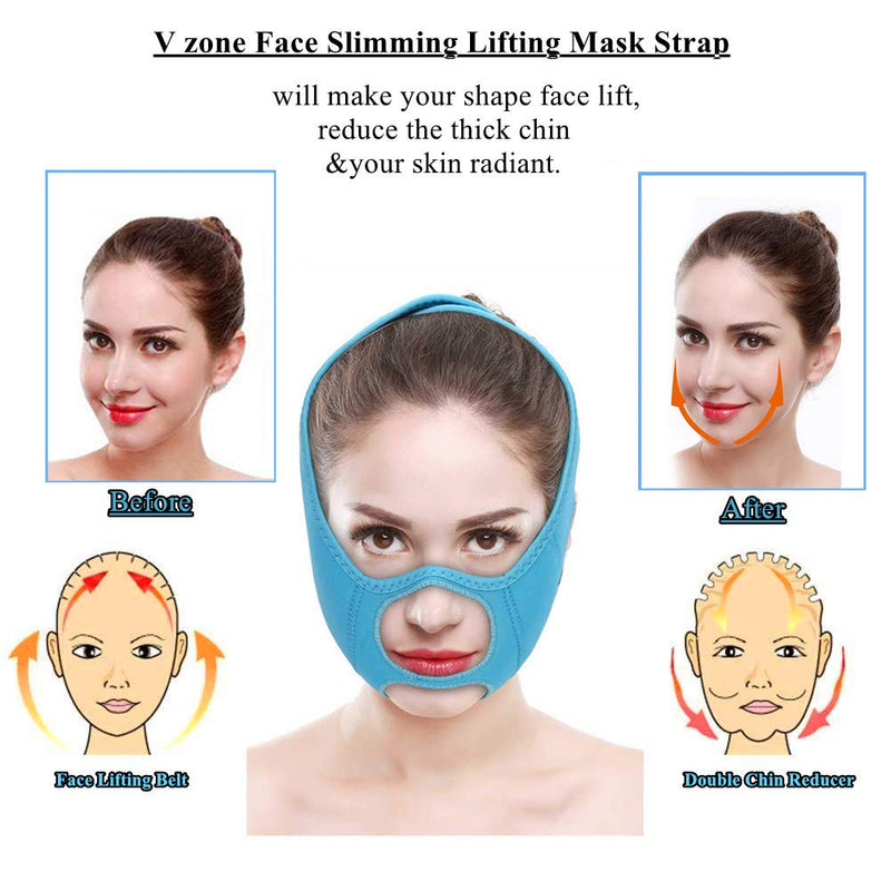 [Australia] - Reusable Shaping Facial Contouring Lifting Belt Face Slimming Strap, Double Chin Reducer, Anti-Aging and Anti-Wrinkle Tightening Firming V Line Face Chin Lift Up Band (Blue) Blue 