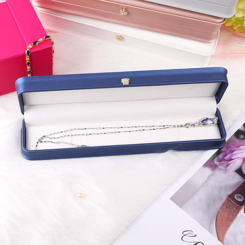 [Australia] - iSuperb Set of 2 Long Chain Necklace Box Bracelet Boxes PU Leather Jewelry Display Gift Storage Box Pendant Case for Wedding Anniversary Engagement 2pcs Blue Bracelet Box 