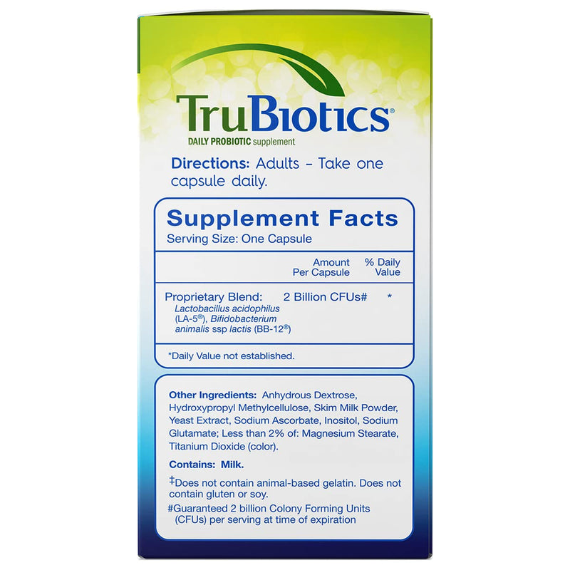 [Australia] - TruBiotics Daily Probiotic, 60 Capsules – New Look, Digestive + Immune Health Support Supplement for Men and Women with Two Clinically Studied Strains TruBiotics (New Look) 60 Count (Pack of 1) 