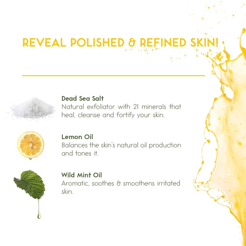 [Australia] - Dead Sea Salt Natural Organic Exfoliating Lemon & Mint Essential Oil Face Body & Foot Scrub. Cleansing, Hydrating, Firming, Dead Skin Ingrown Hairs, Anti Cellulite, Acne, Calluses Men & Women 500gr 