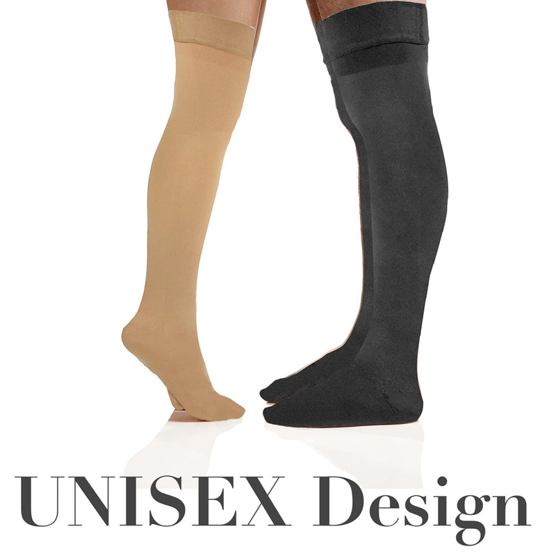 [Australia] - Thigh High Compression Stockings 20-30mmHg Closed Toe - Graduated Medical Class 1 Support for Women & Men - Beige, Large 