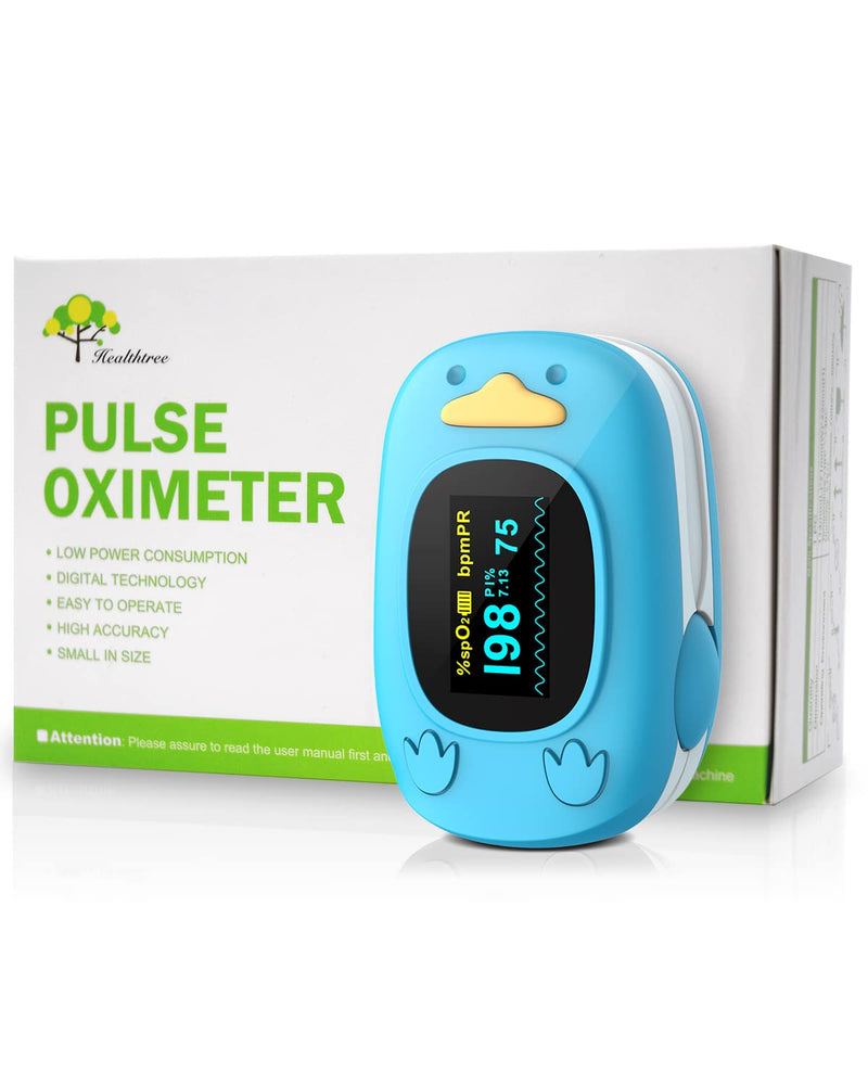 [Australia] - Children Fingertip Pulse Oximeter Blood Oxygen Saturation Monitor for Baby Kids and Pediatric Portable Oxygen Monitor with OLED Screen Included Batteries Blue 