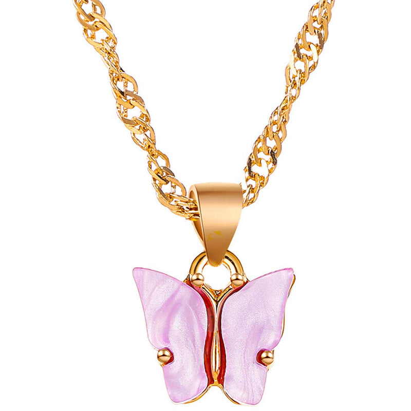 [Australia] - Nanafast Butterfly Pendant Necklace for Women & Girls Acrylic Necklace with Gold-Plated Pack of 12 Pcs 