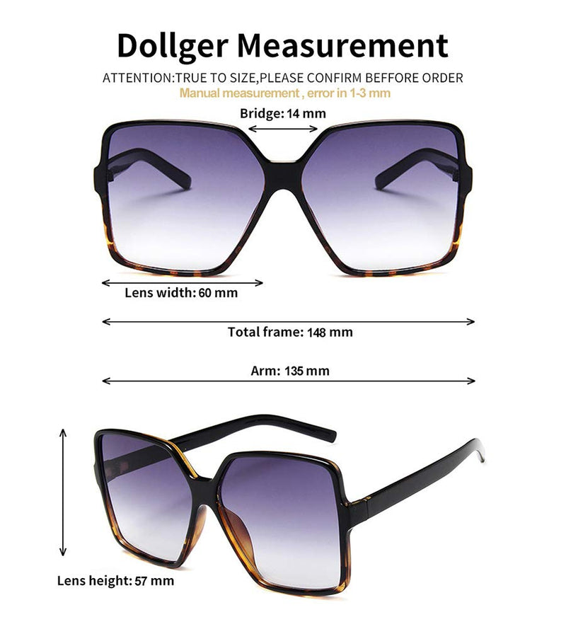 [Australia] - Dollger Oversized Square Sunglasses for Women Big Large Wide Fashion Shades for Men 100% UV Protection Unisex 2 Pcs,transparent Brown+leopard 