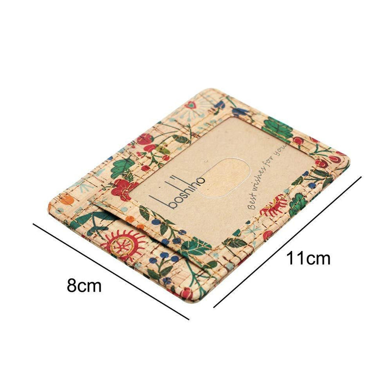 [Australia] - Boshiho Credit Card Holder, Ultra Slim Vegan Cork Card Case Women Wallet Holds 7 Cards and Bank Notes Cork Gift for Ladies (Flower-b) Flower-b 