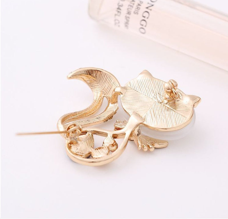 [Australia] - HSQYJ Pretty Animal Brooches Rose Gold and Platinum Plated Full Shining Crystal Brooch Pink Cat's Eye Brooch Pins Rose gold cat brooch 