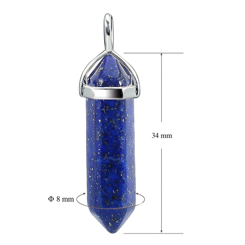 [Australia] - BEADNOVA Gemstone Crystal Necklace for Women Healing Stone Pendant Jewelry for Men Pendulum Divination Energy Healing Hexagonal Pendent (18 Inches Stainless Steel Chain) 1) Synthetic Lapis Lazuli 