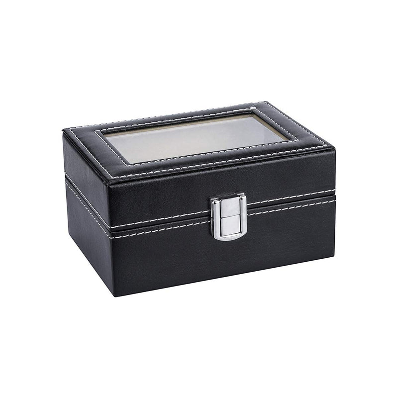 [Australia] - HOUSWEETY Watch Box Small 3 Slot Mens Black Leather Display Glass Top Jewelry Case Organizer Watch Storage Case Jewelry Box 3 Lattice 