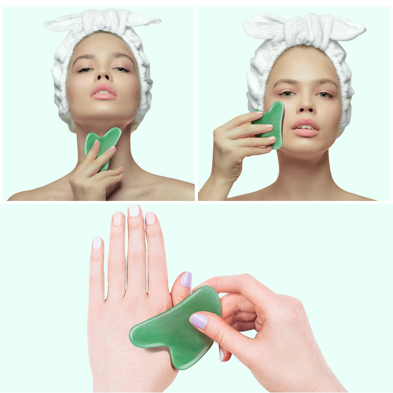 [Australia] - Jade Gua Sha Stones, TOOVREN Gua Sha Facial Tool for Face Massage Gua Sha Board Face Stone Gua Sha Jade Stone Gua Sha Scraping Massage Tool for Beauty & Personal Care Green 