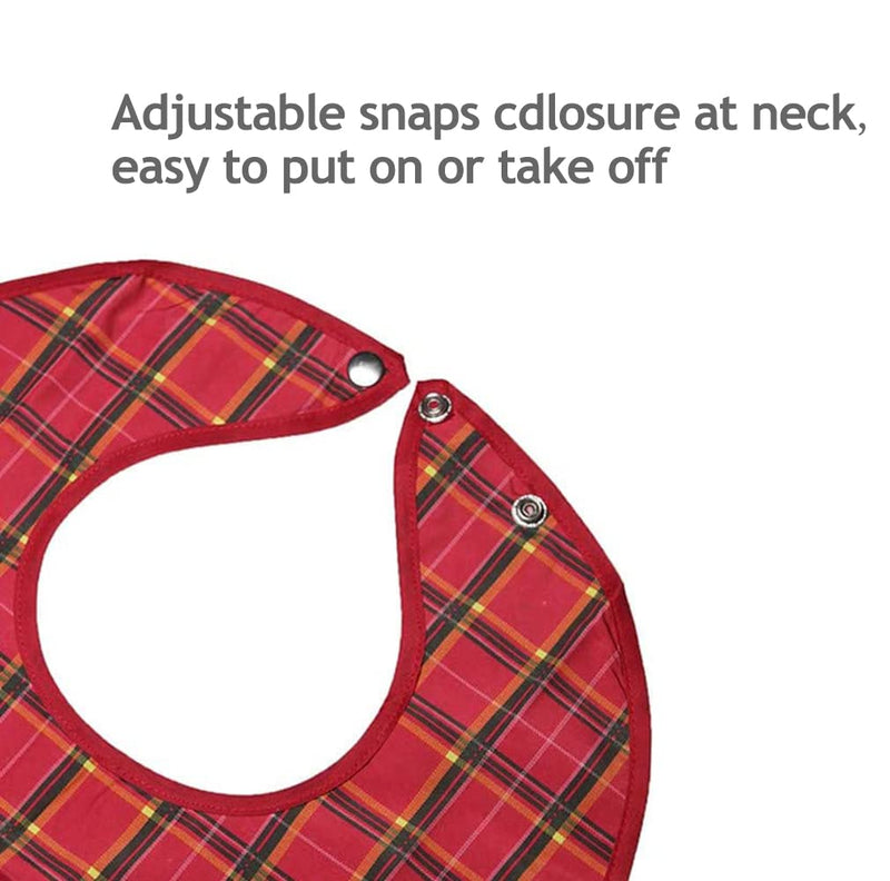 [Australia] - 3 Pack Adult Bibs for Eating, Waterproof Clothing Protector with Crumb Catcher, Machine Washable Adult Bibs for men/women… Red-snap 