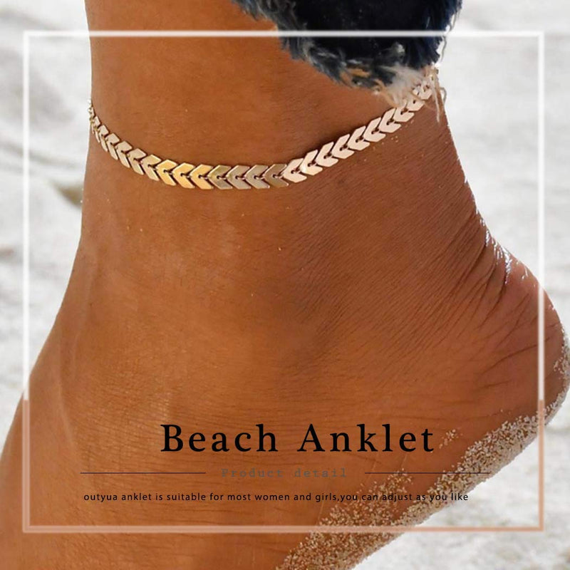 [Australia] - Outyua Boho Anklet Bracelet Chain Gold Arrow Beach Ankle Accessories Adjustable Handmade Foot Jewelry for Women and Girls 