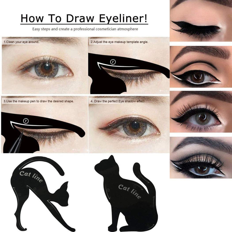 [Australia] - 2 Pcs Cat Eyeliner Stencils, Matte PVC Material Smoky Eyeshadow Applicators Template Plate, Cat Shape Eye liner & Eye Shadow Guide Template Tool 