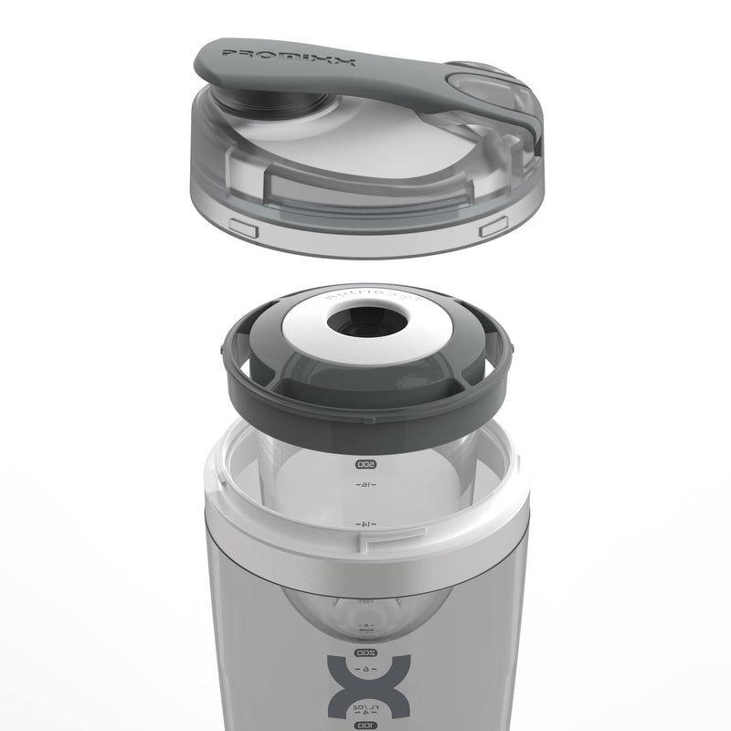 [Australia] - PROMiXX Pro Shaker Bottle | Rechargeable, Powerful for Smooth Protein Shakes | includes Supplement Storage - BPA Free | 600ml Cup (Silver White/Gray) Silver White/Gray 