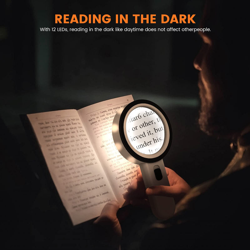 [Australia] - AIXPI Magnifying Glass with Light, 30X Handheld Large Magnifying Glass 12 LED Illuminated Lighted Magnifier for Macular Degeneration Seniors Reading Inspection Coins Jewelry 