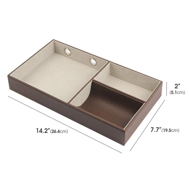 [Australia] - JACKCUBE DESIGN Nightstand Organizer for Men, Leather Valet Tray Key Wallet Phone Watch Glass Holder with 2 Charging Holes (Dark Brown, 14.2 x 7.7 x 2 inches) - MK234A 