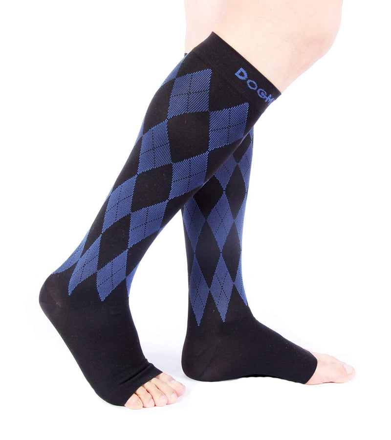 [Australia] - Doc Miller Open Toe Compression Socks Women 20-30mmHg, 1 Pair Toeless Socks for Women and Men - Argyle Design Small Black.blue Open Toe 