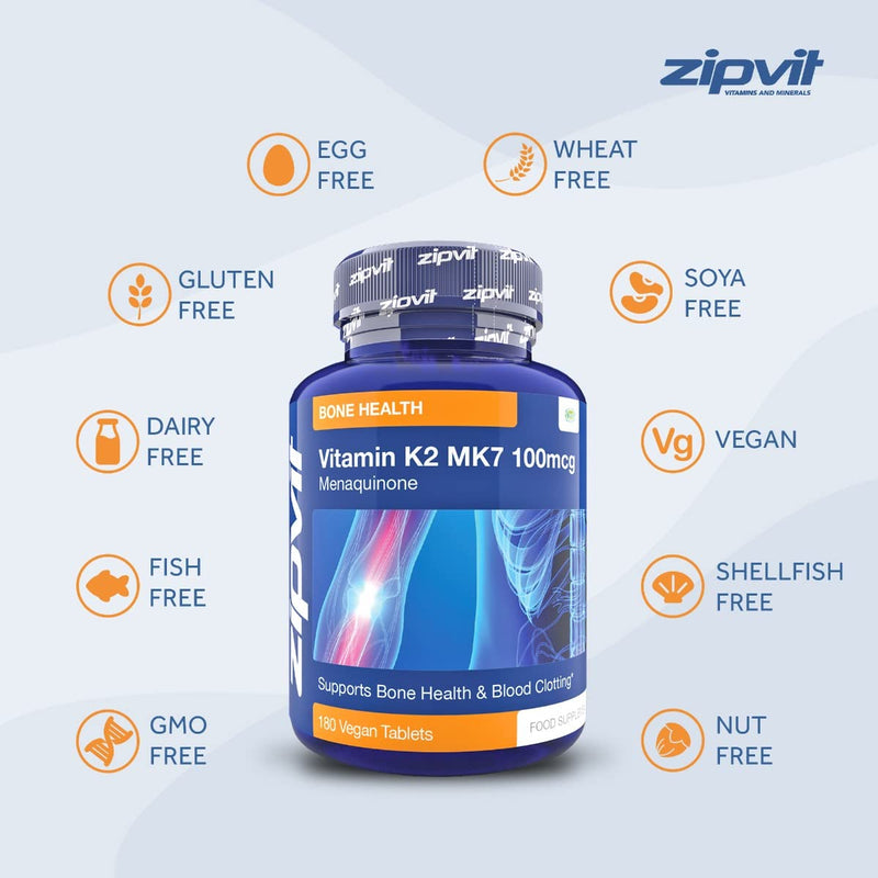 [Australia] - Vitamin K2 MK7 100mcg, 180 Vegan K2 Vitamin Tablets. All Trans Isomer from Natto Vitamin K2 Menaquinone MK7 