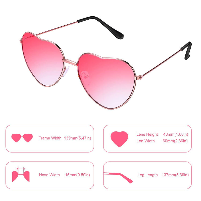 [Australia] - Boao 2 Pairs Hippy Specs Glasses Heart Shaped Sunglasses for Hippie Fancy Dress Accessory, Rose Gold Frame Gradient Red Lens 