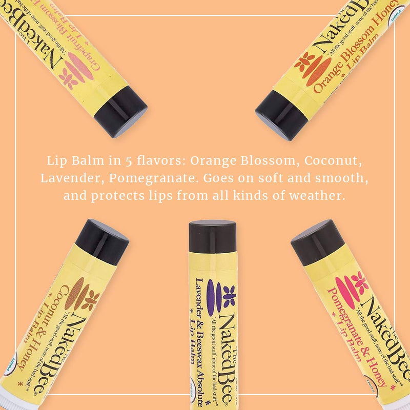 [Australia] - The Naked Bee Lip Balm Sampler, Coconut & Honey, Orange Blossom Honey, Pomegranate & Honey, Grapefruit Blossom Honey, Lavendar & Beeswax Absolute 